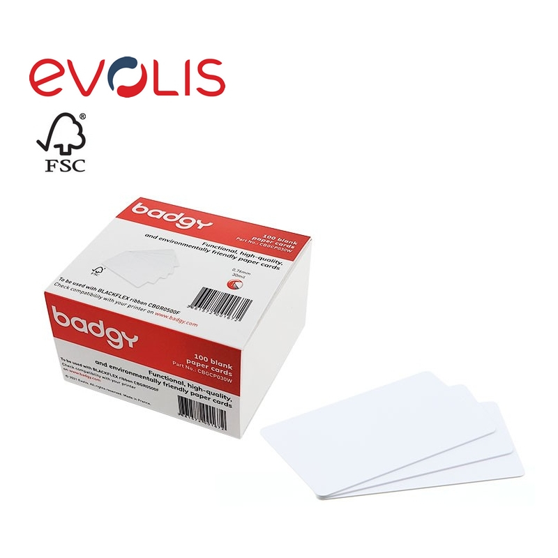 CBGCP030W - Cartes papier cartonné Evolis Badgy 200 86x54mm, ép.0.76mm, lot de 100_01